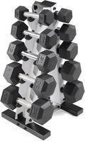 Rubber Coated Hex Dumbbell Set with Storage Rack